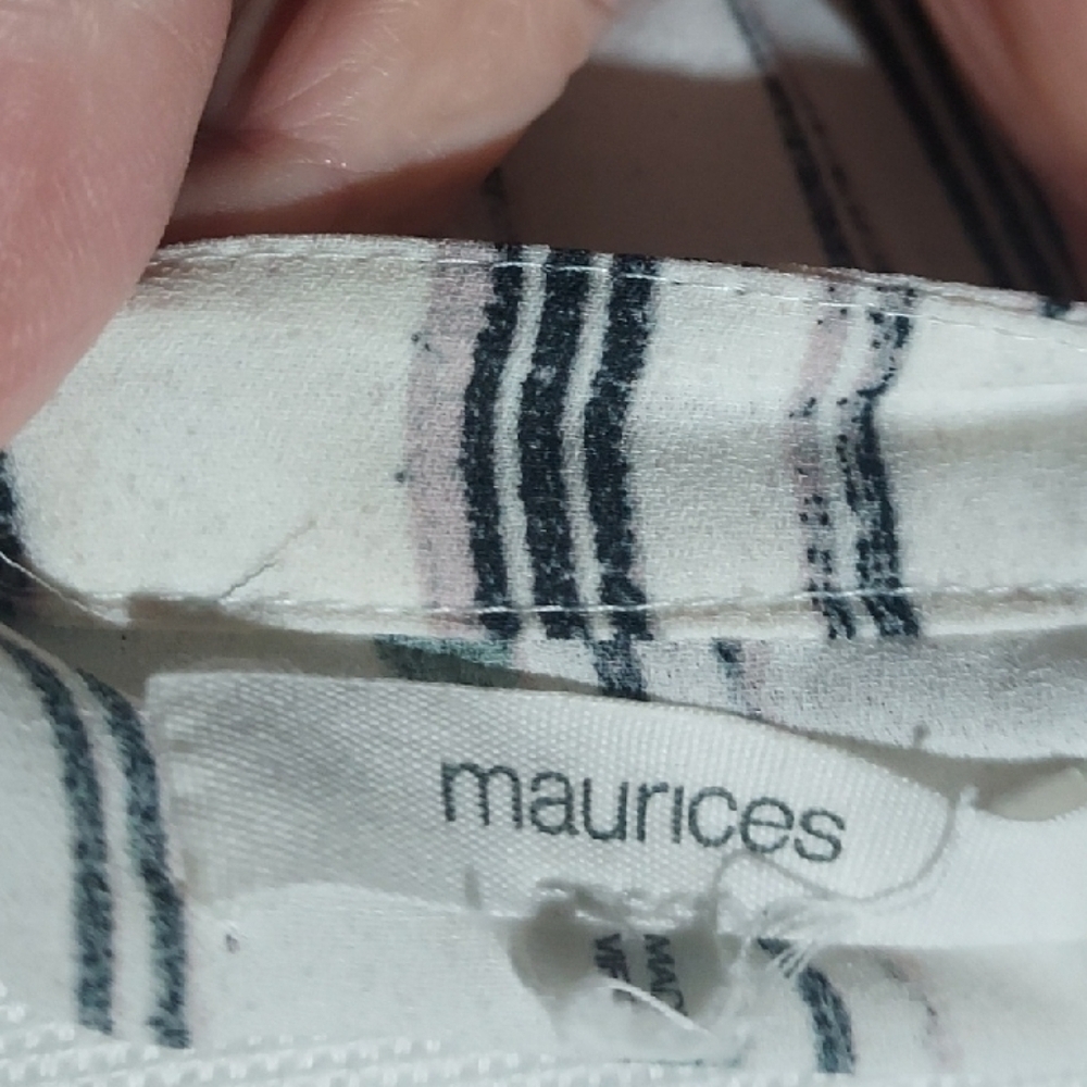 Maurices Green And Tan Striped Blouse with Zipper - Picture 5 of 5